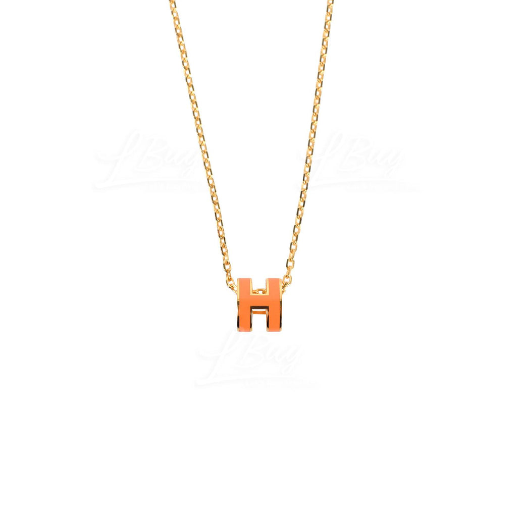 Hermes Mini Pop Orange 18K Gold Necklace