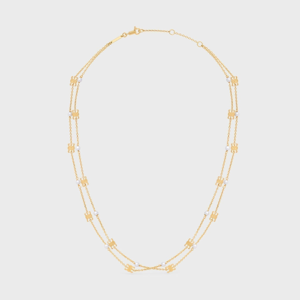 Celine Pearl Double 18K Gold Necklace