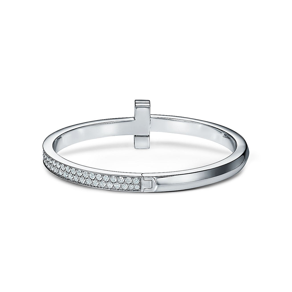 T1 Wide Diamond Hinged 18K Gold Bracelet