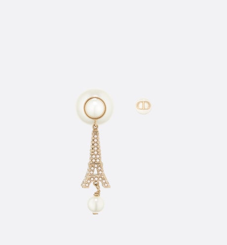 Dior Tribales Eiffel Tower Charm White Pearls 18K Gold Earrings