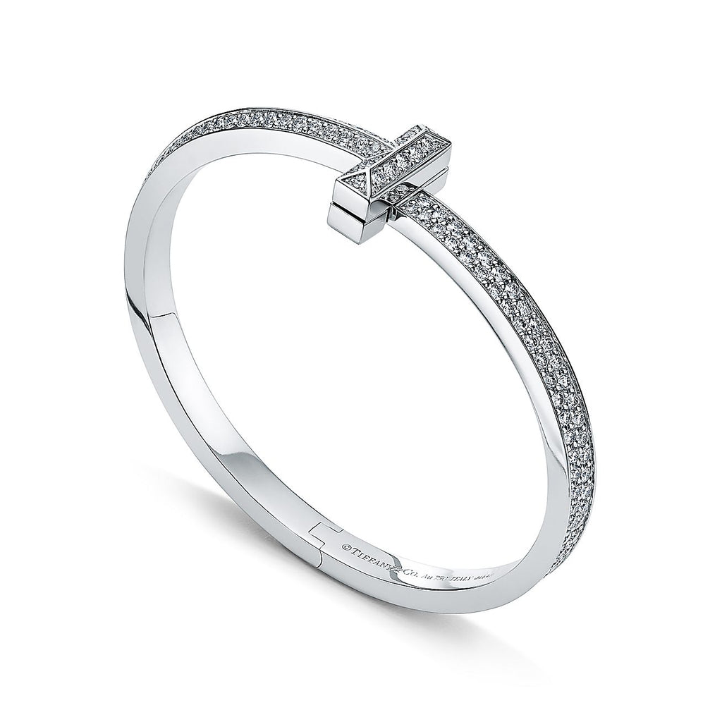 T1 Wide Diamond Hinged Bangle 18K Gold Bracelet
