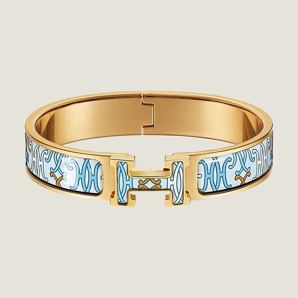 Hermes Clic H Lift Blue 18K Gold Bracelet