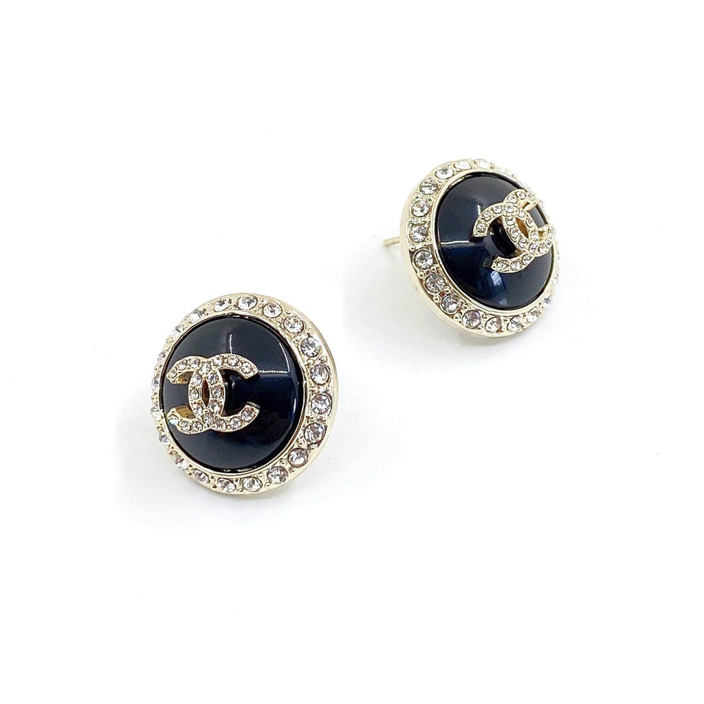 Chanel Black Crystal 18K Gold Earrings