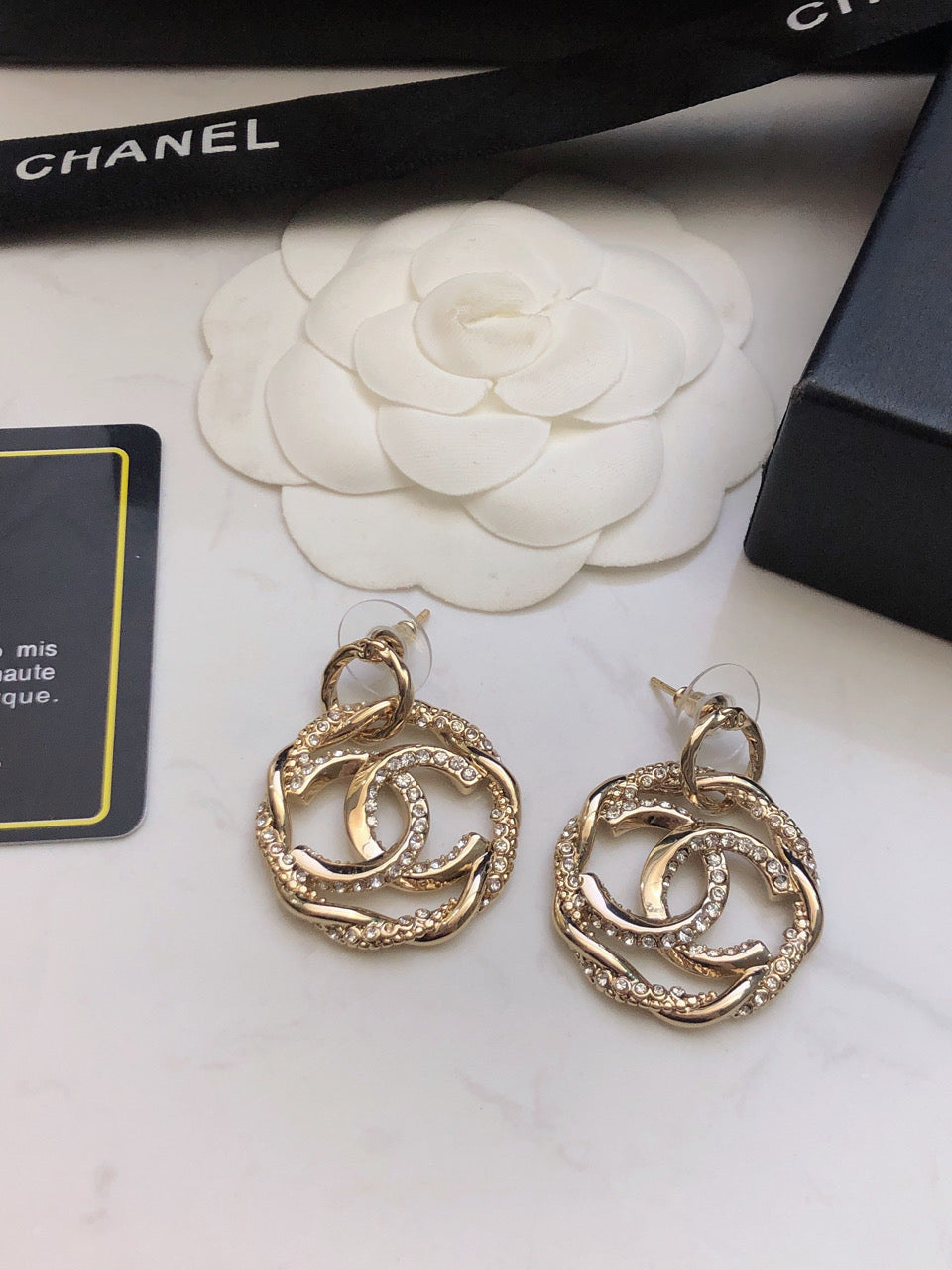 Chanel Round Diamond 18K Gold Earrings