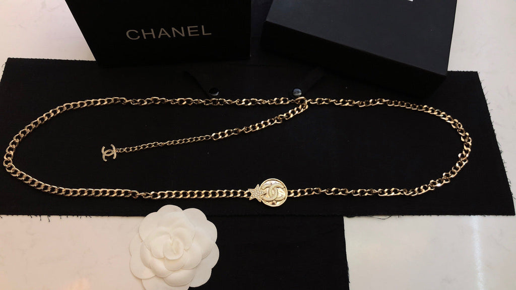 Chanel Rhinestone Star Chain 18K Gold Necklace