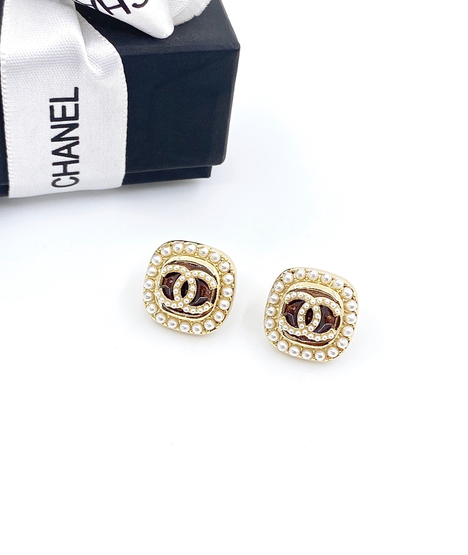 Chanel Square Crystal 18K Gold Earrings