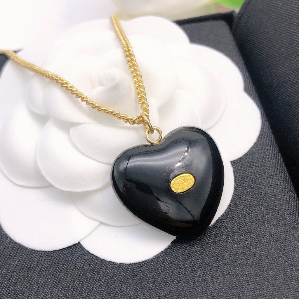 Chanel Black Heart 18K Gold Necklace