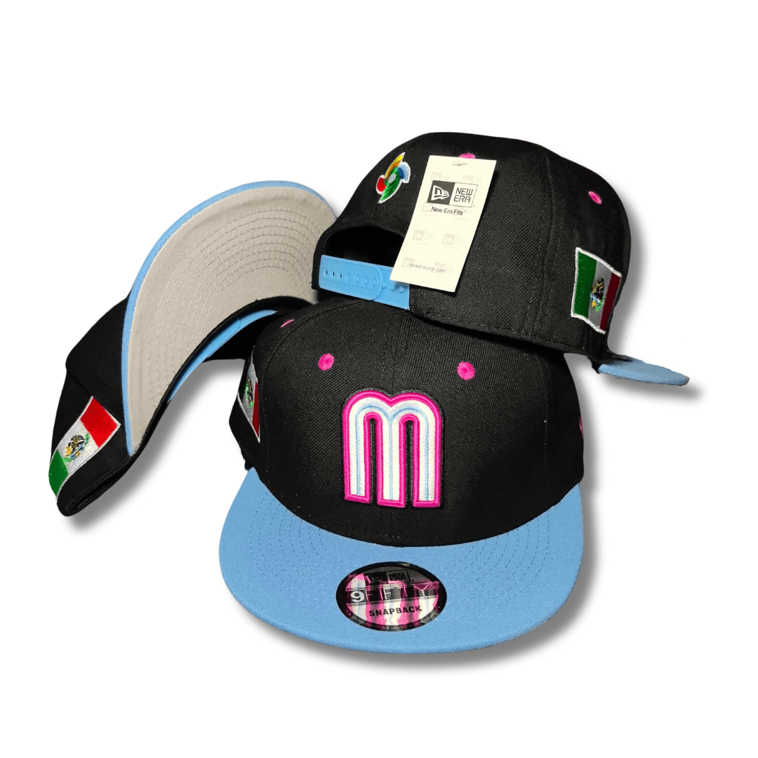 New Era 59Fifty Mexico World Baseball Classic Hat Black, Light Blue, Magenta – Snapback Cap