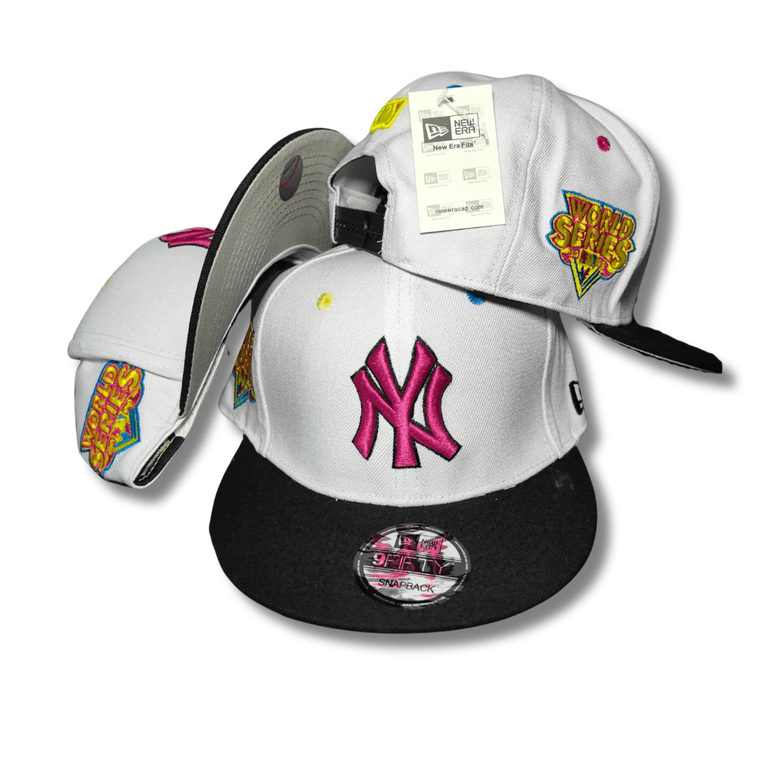 New York Yankees New Era 9Fifty White with Pink Logo and World Series Patches – Snapback Cap