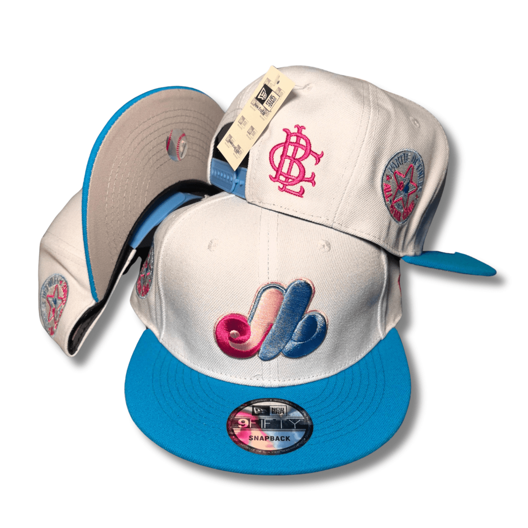 Montreal Expos White and Blue with Retro Logo and All-Star Patch – Snapback Cap