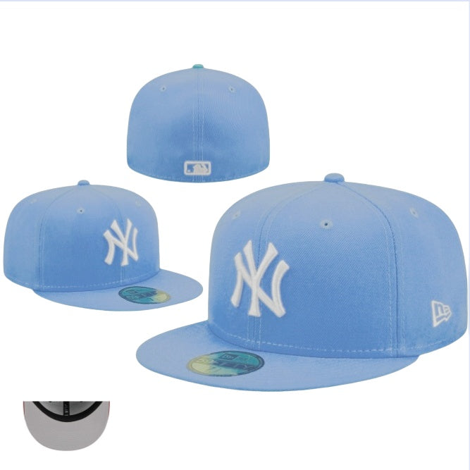 New York Yankees Light Blue with White NY Logo - Fitted Cap