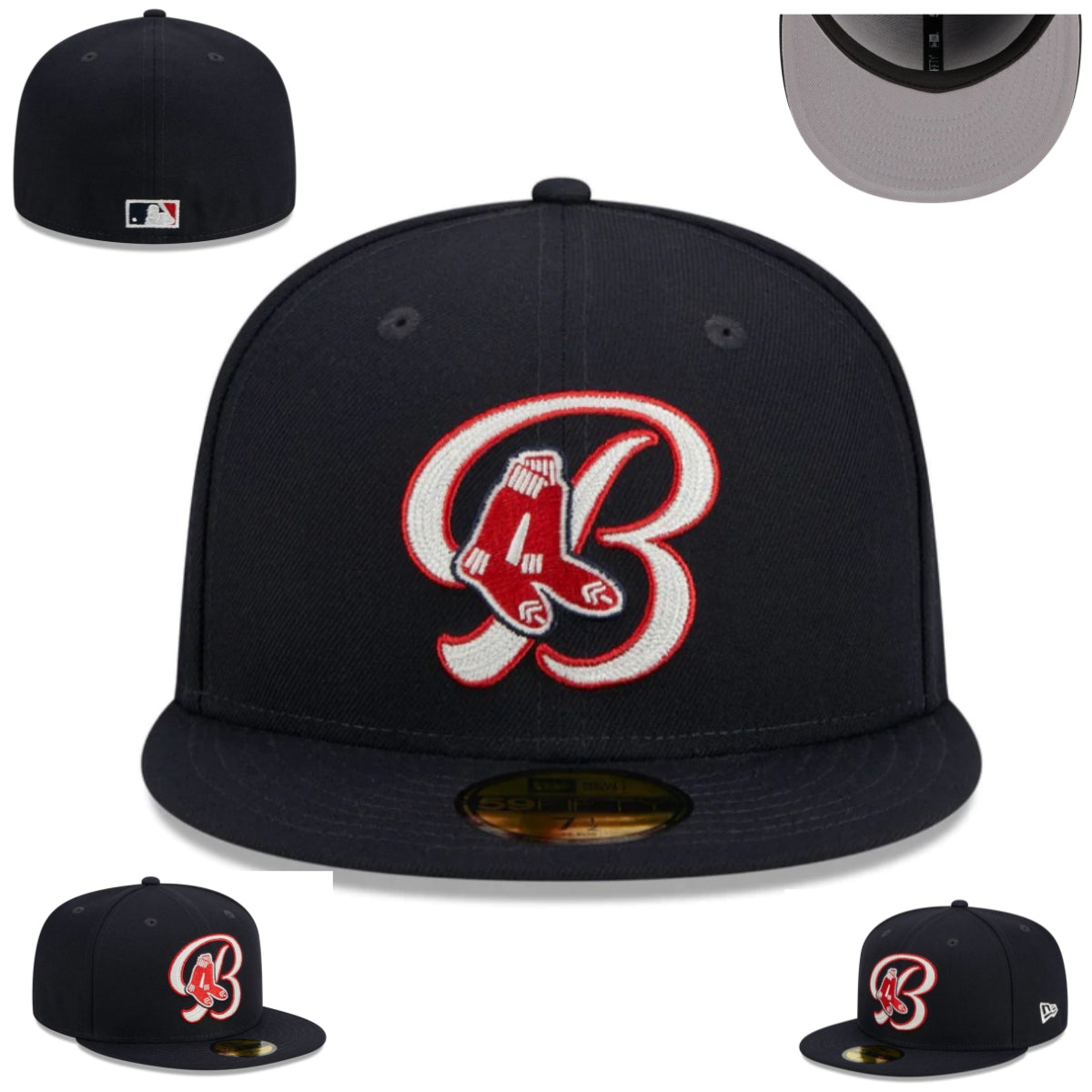 Boston Red Sox Black Fitted Hat with Red and White Embroidered Logo