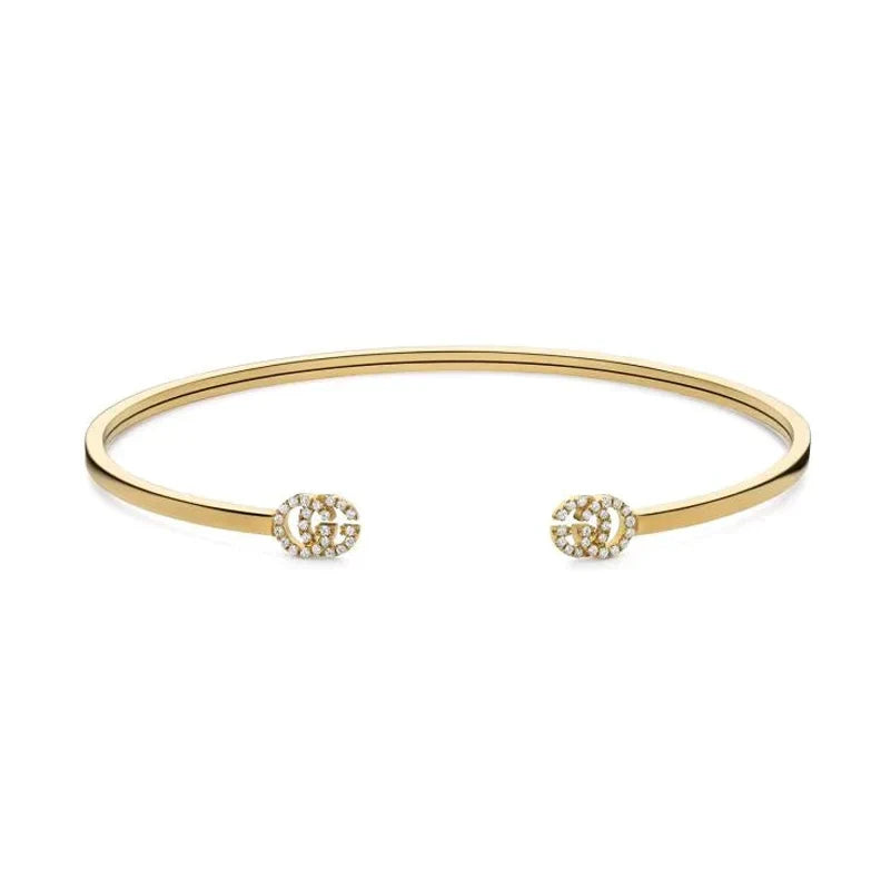 Gucci Double Running Diamond Cuff 18K Gold Bracelet