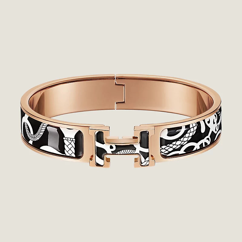 Hermes Clic Panoplie Equestre Black 18K Gold Bracelet