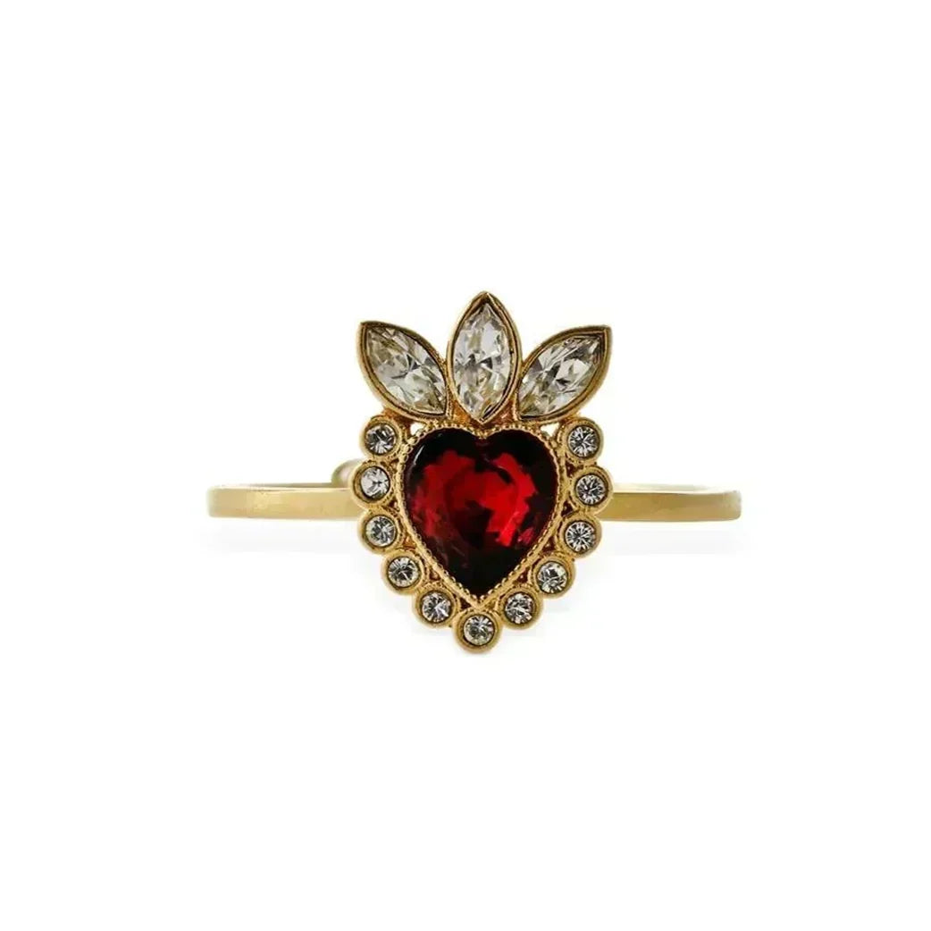 Gucci Double Crystal Heart 18K Gold Ring
