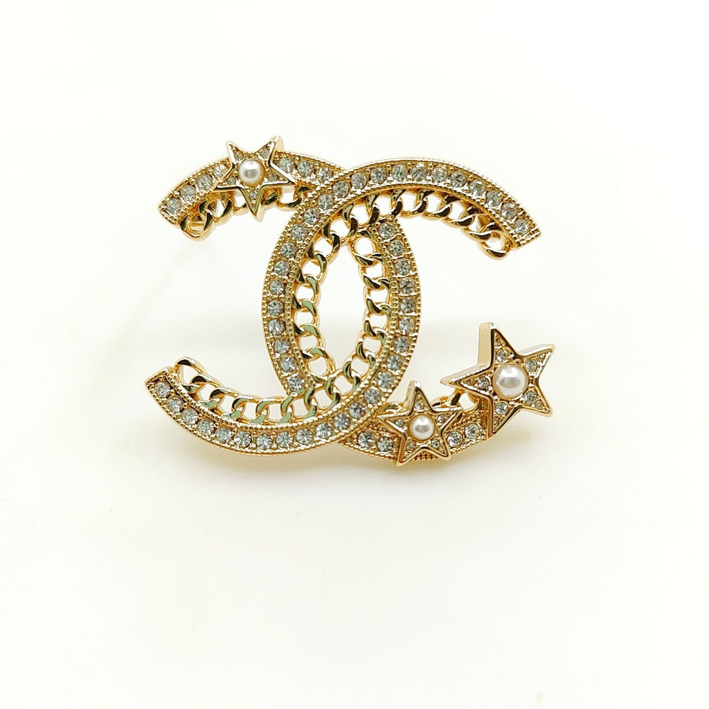 Chanel Star Crystal 18K Gold Brooch
