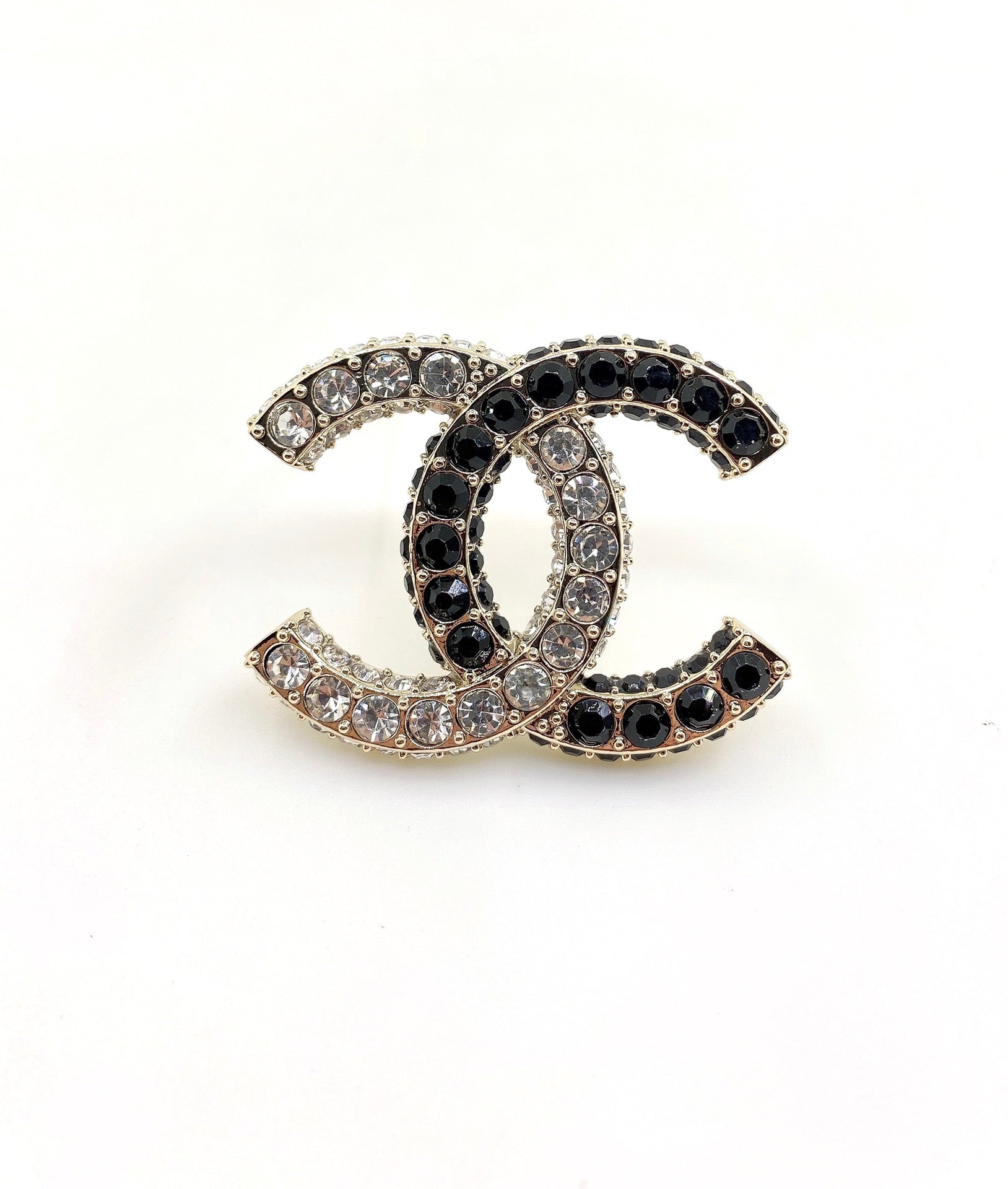 Chanel Black & White Crystals 18K Gold Brooch