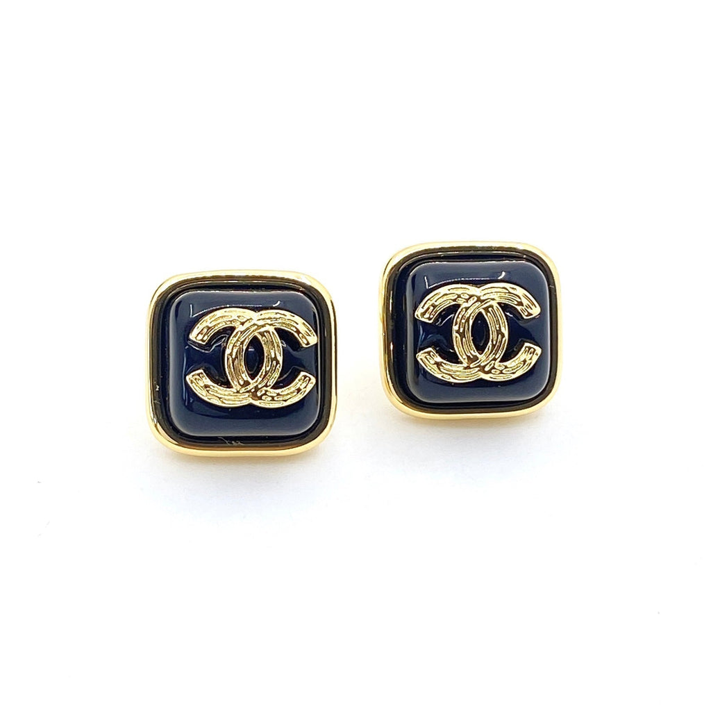 Chanel Square Resin 18K Gold Earrings