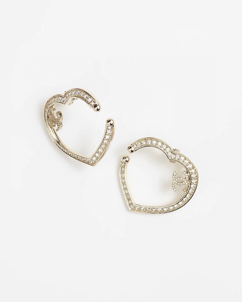 Chanel Diamond Heart 18K Gold Earrings