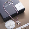 Chanel Purple Crystal Flower 18K Gold Necklace
