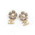 Chanel Flower Full Crystals 18K Gold Earrings
