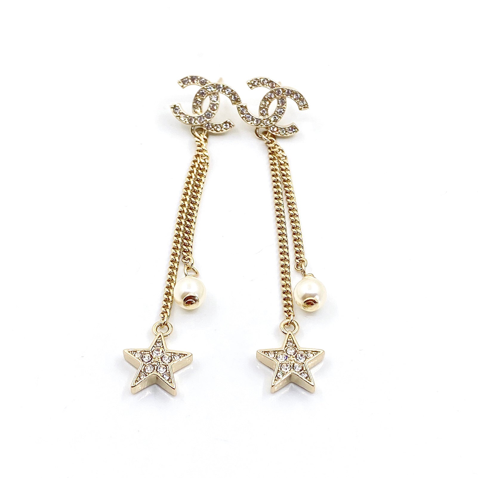 Chanel Pearl & Star 18K Gold Earrings