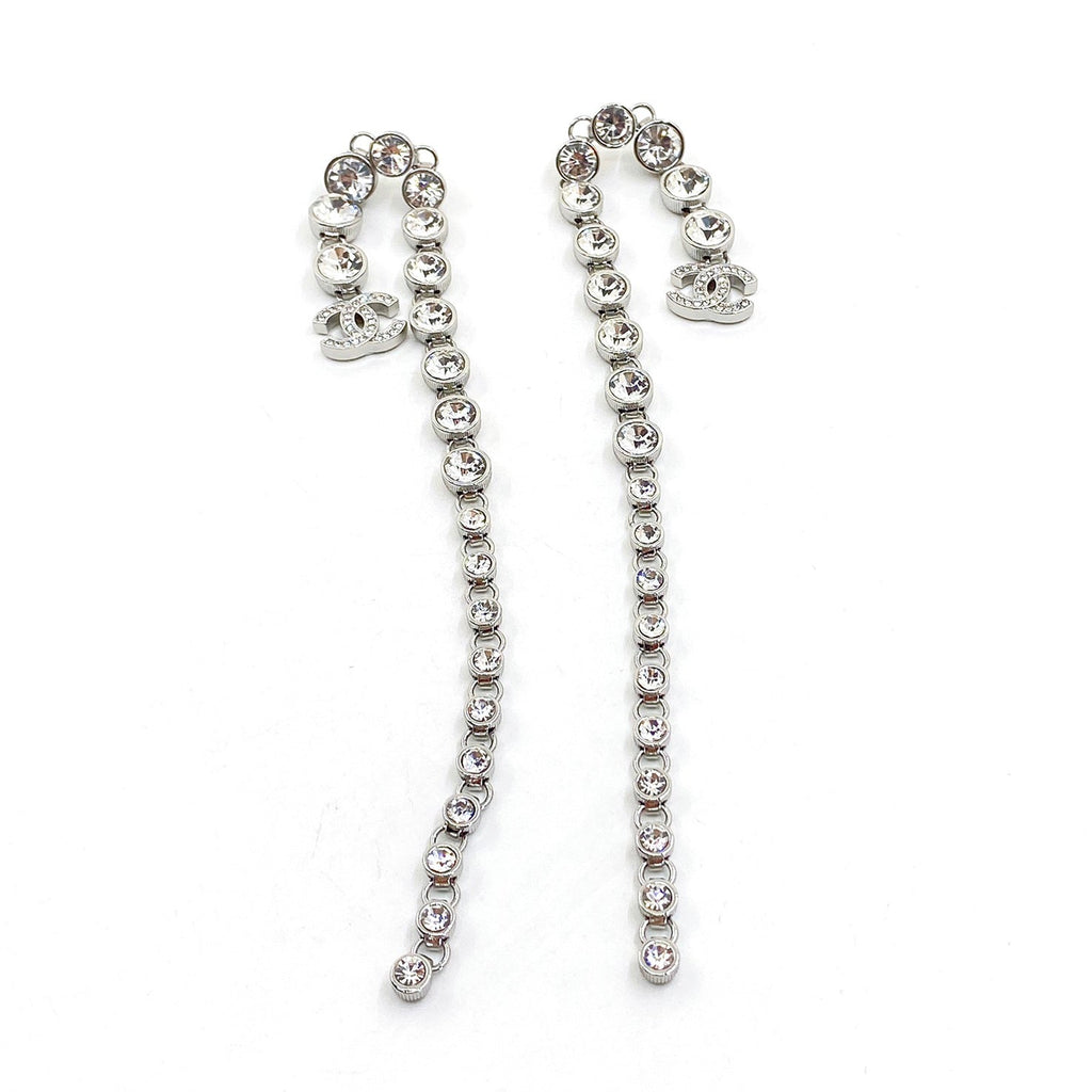 Chanel Long Crystal 18K Gold Earrings
