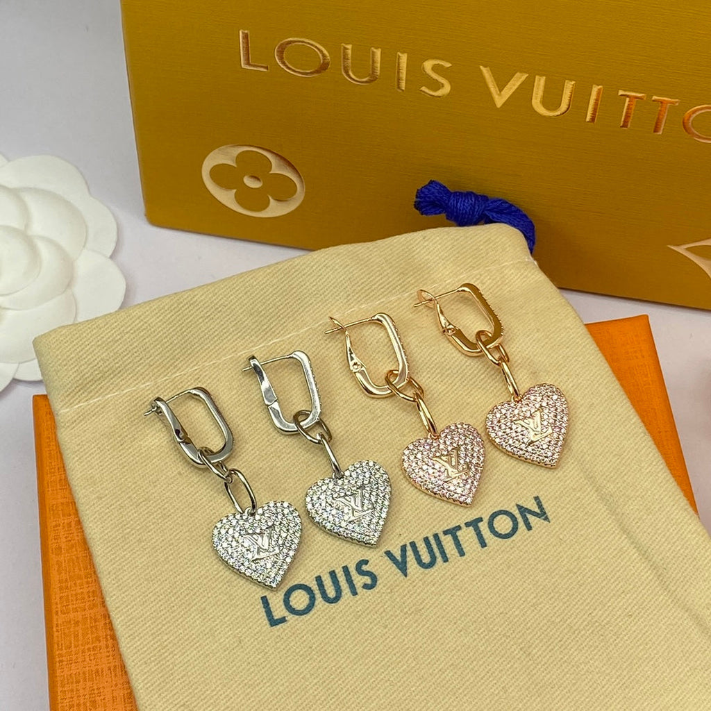 Louis Vuitton Diamond Heart 18K Gold Earrings