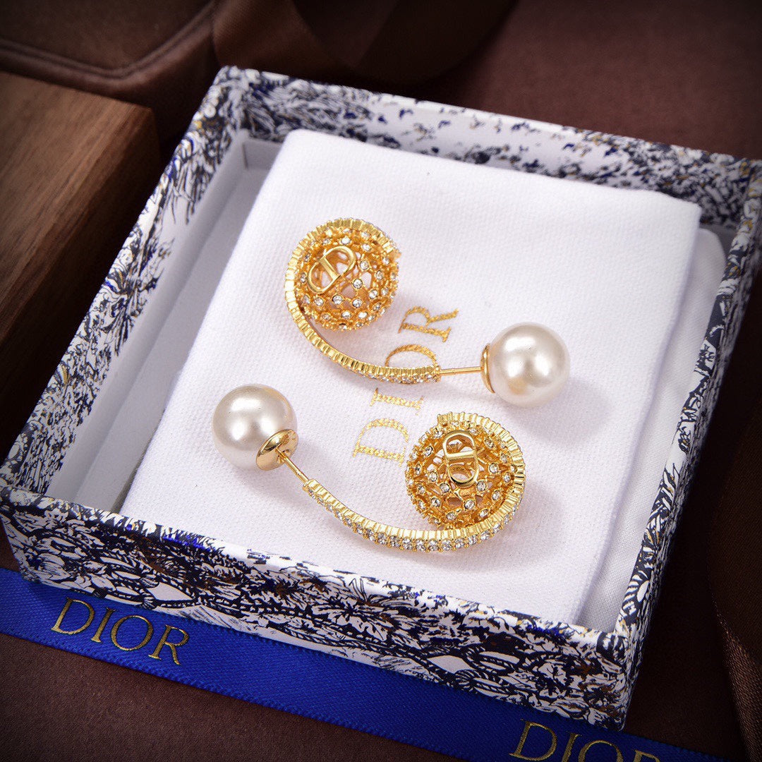 Dior Tribales White Resin Pearls 18K Gold Earrings