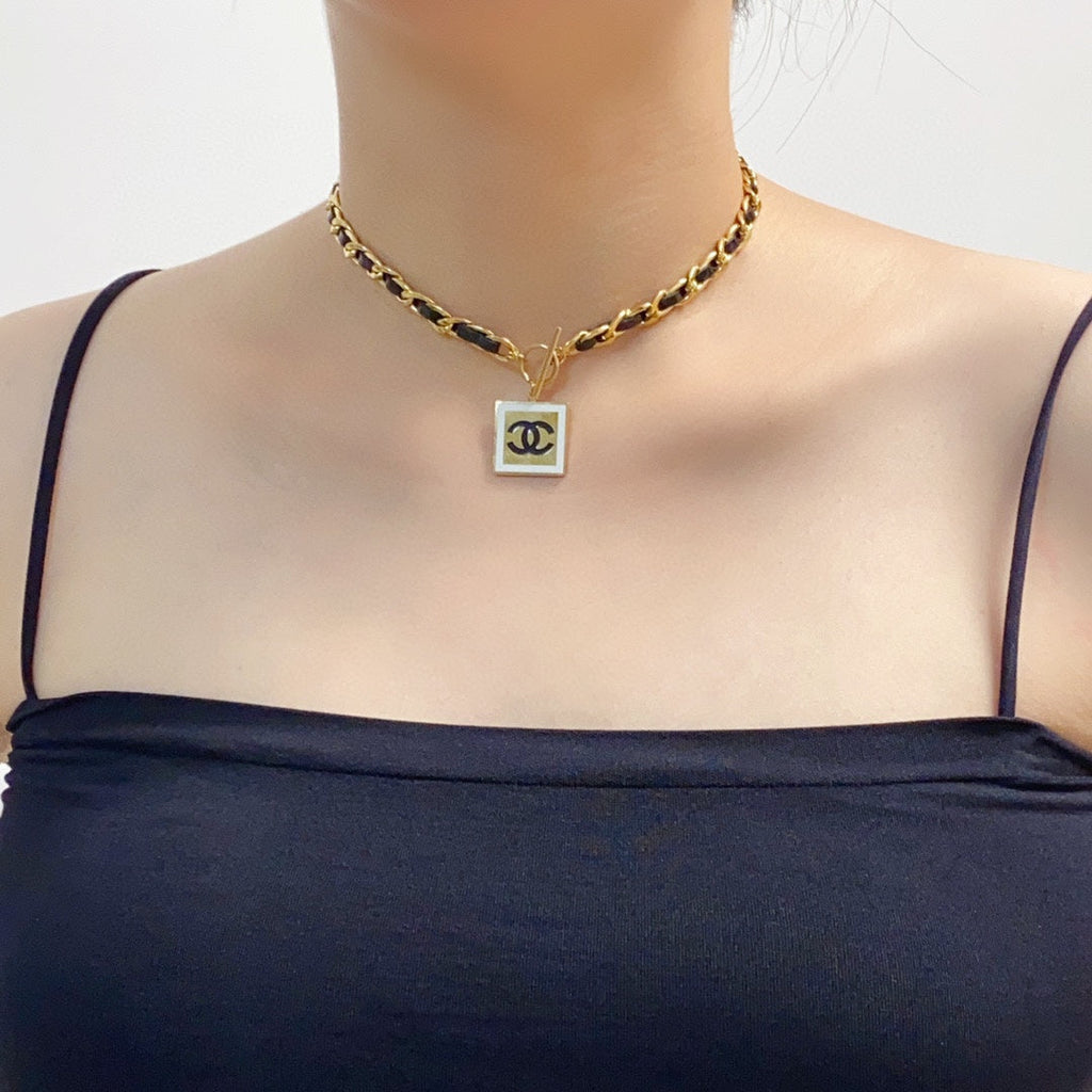 Chanel Leather Choker 18K Gold Necklace