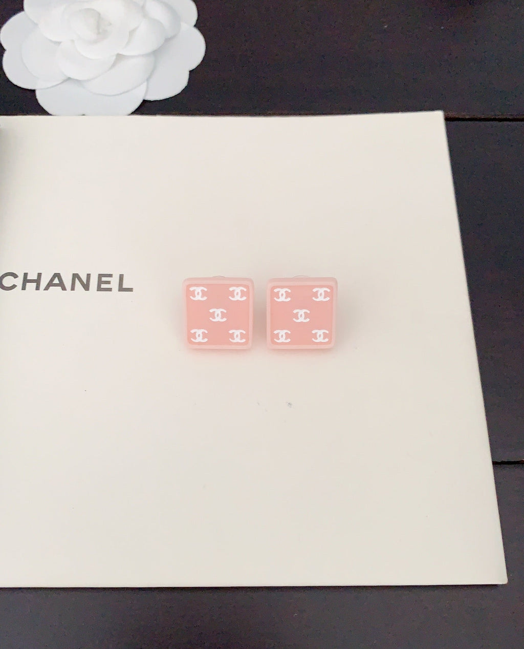Chanel Pink Resin 18K Gold Earrings
