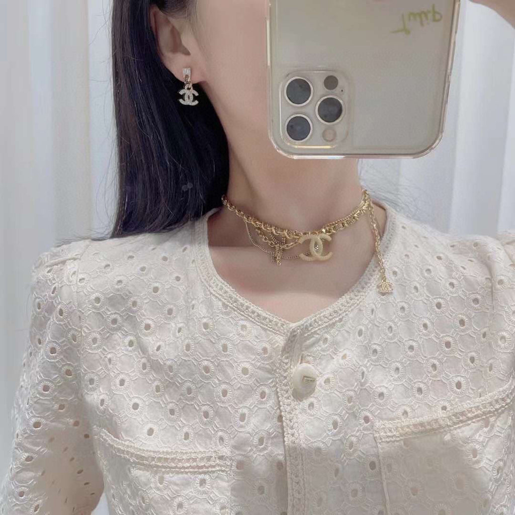 Chanel Crystals Choker 18K Gold Necklace