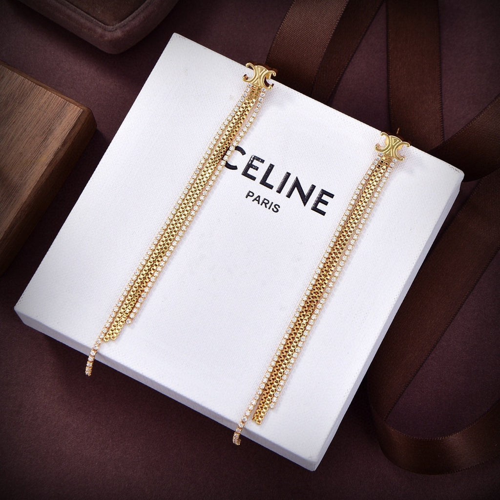 Celine Diamonds Long 18K Gold Earrings
