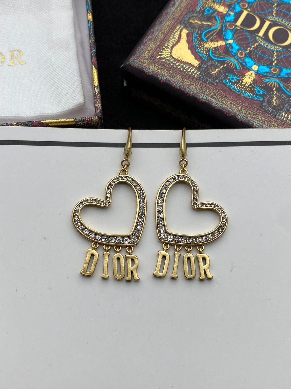 Dior Heart Crystal 18K Gold Earrings