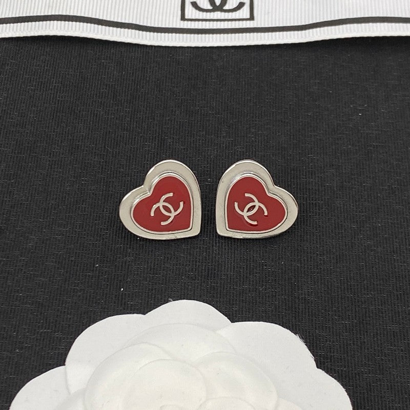 Chanel Black & Red Heart Gold 18K Gold Earrings