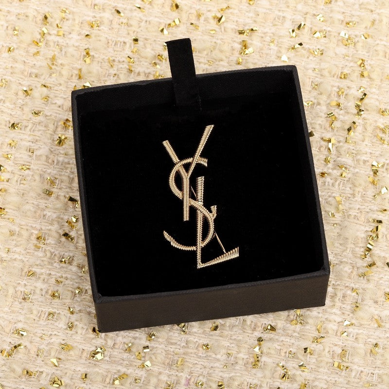YSL Stripe Gold 18K Gold Brooch