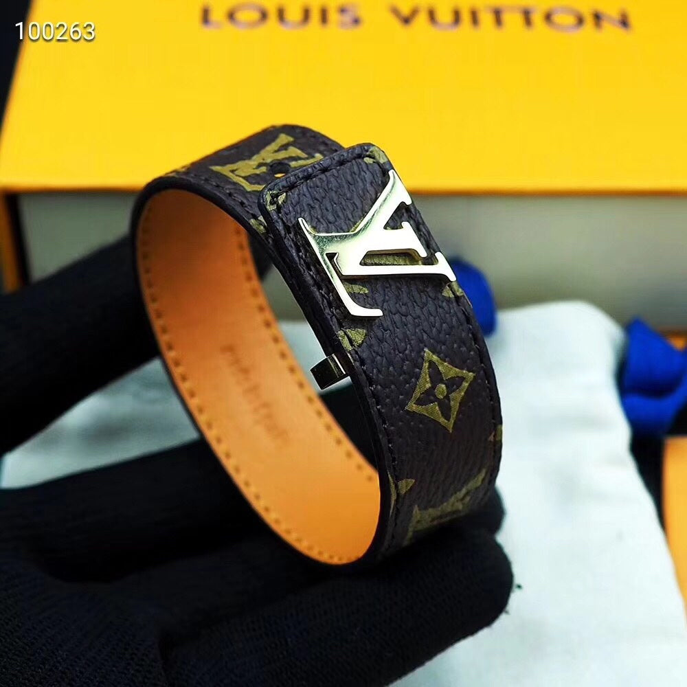 Louis Vuitton Leather 18K Gold Bracelet