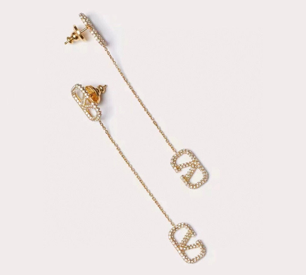 Valentino Crystal Valentino Signature 18K Gold Earrings