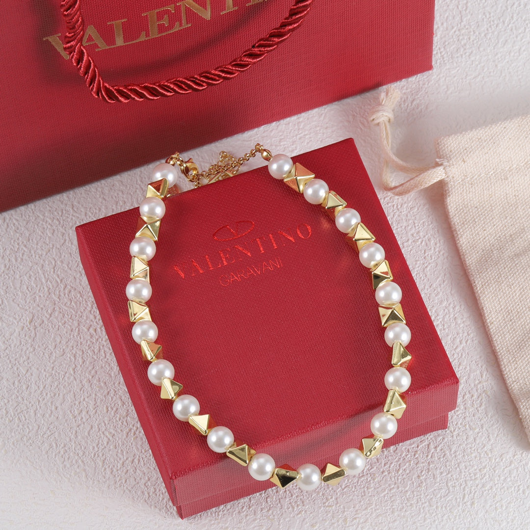 Valentino Rockstud Pearls 18K Gold Necklace