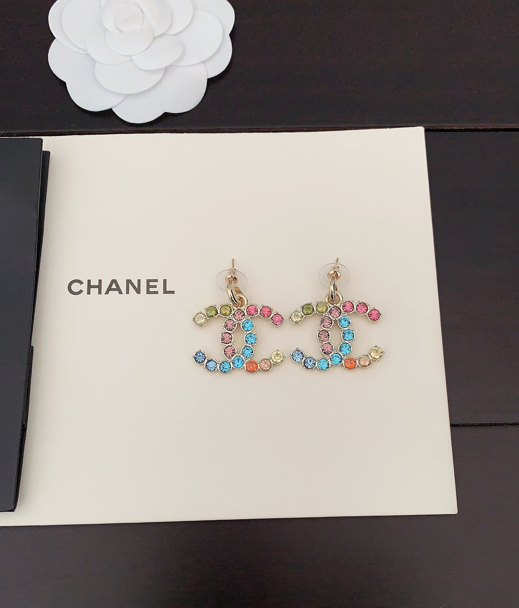 Chanel Color Crystals 18K Gold Earrings