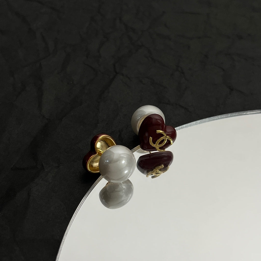 Chanel Red Heart 18K Gold Earrings