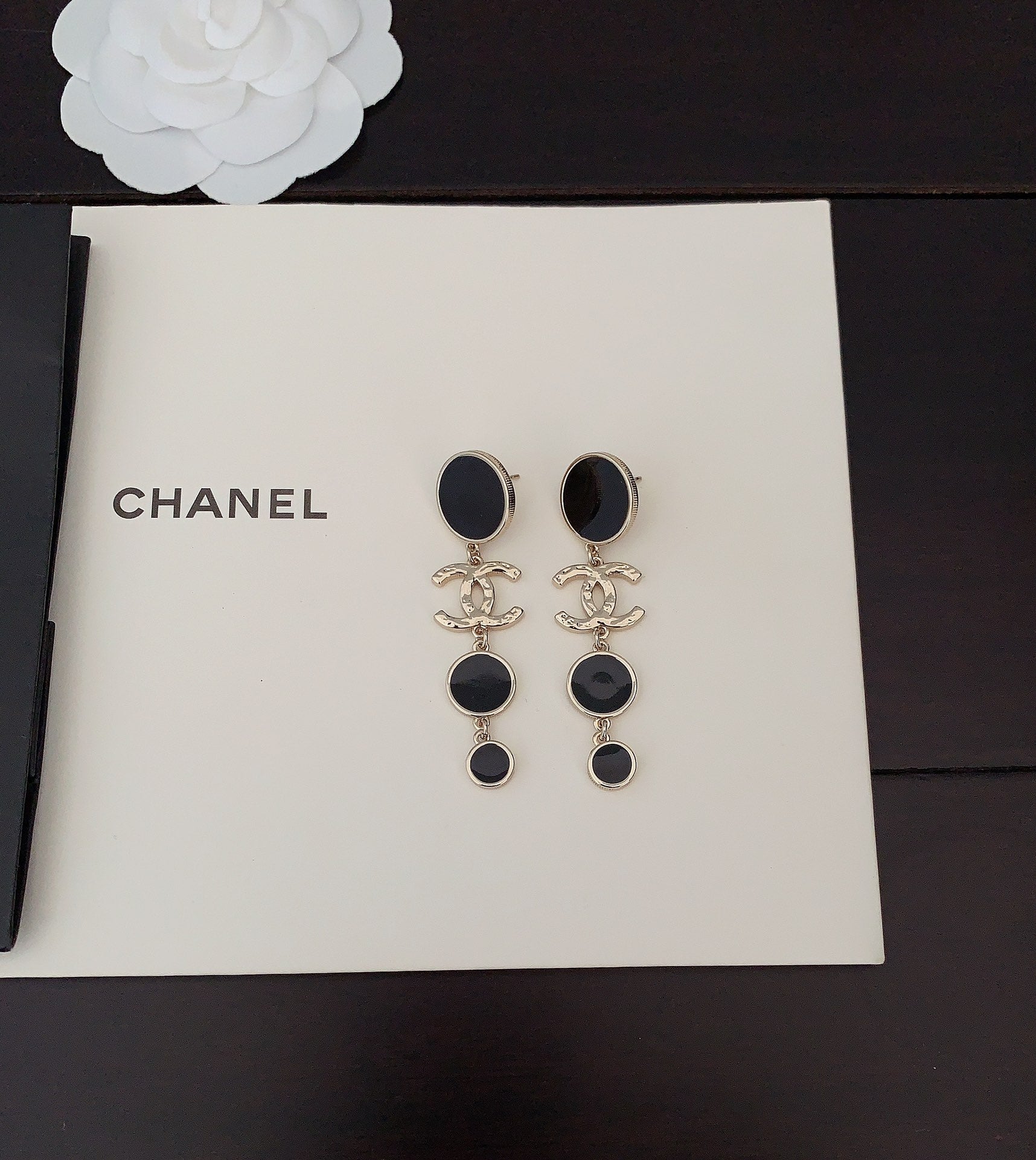 Chanel Black Crystals 18K Gold Earrings