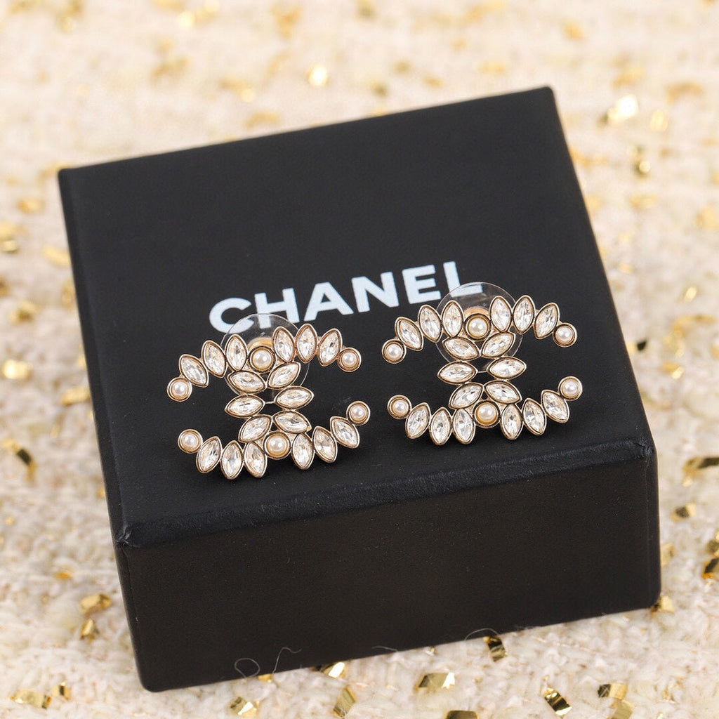 Chanel Crystal 18K Gold Earrings