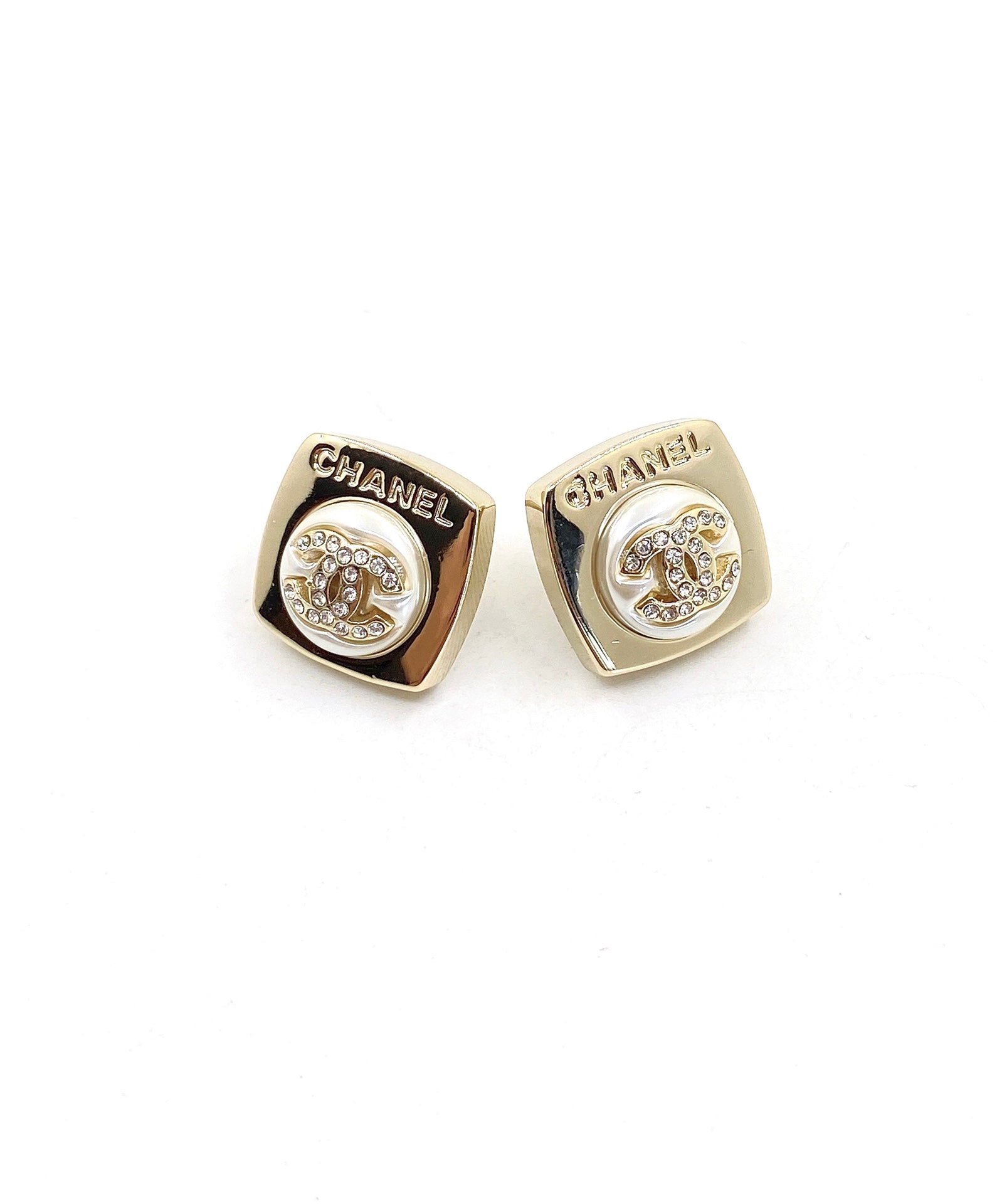 Chanel Diamond Square 18K Gold Earrings