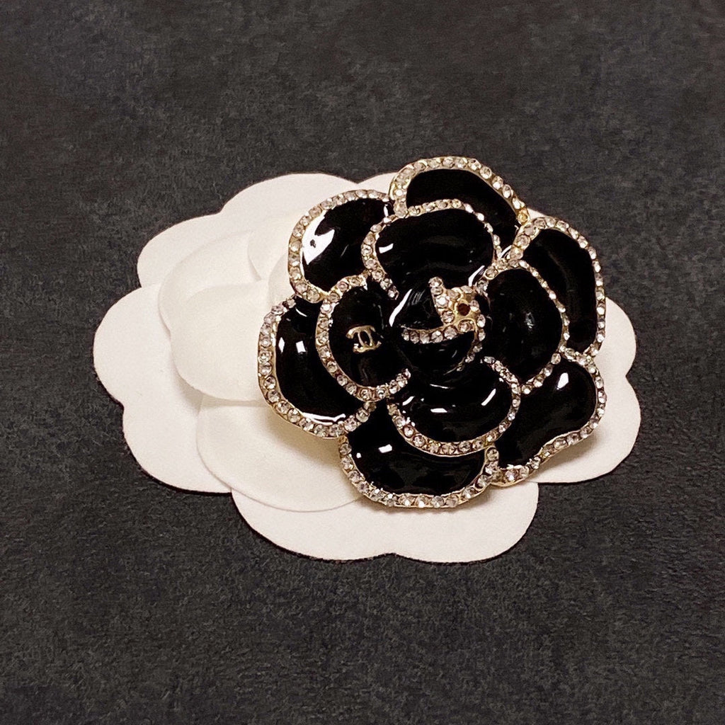 Chanel Black Flower 18K Gold Brooch