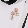 Chanel Black & Pink Camellia Diamond 18K Gold Earrings