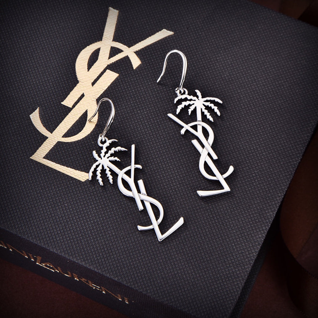 YSL Monogram Palmier Statement 18K Gold Earrings