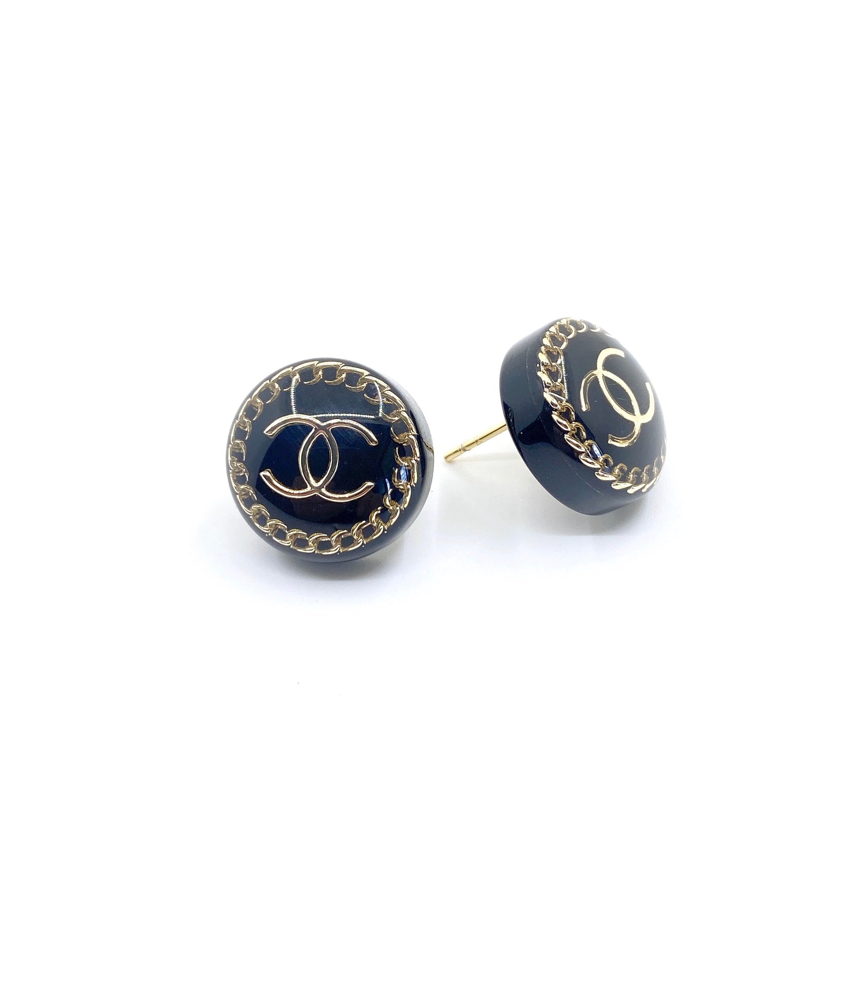 Chanel Circle Resin 18K Gold Earrings