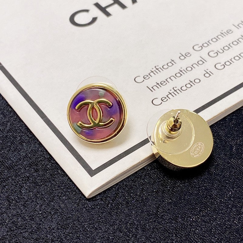 Chanel Colorful Round 18K Gold Earrings