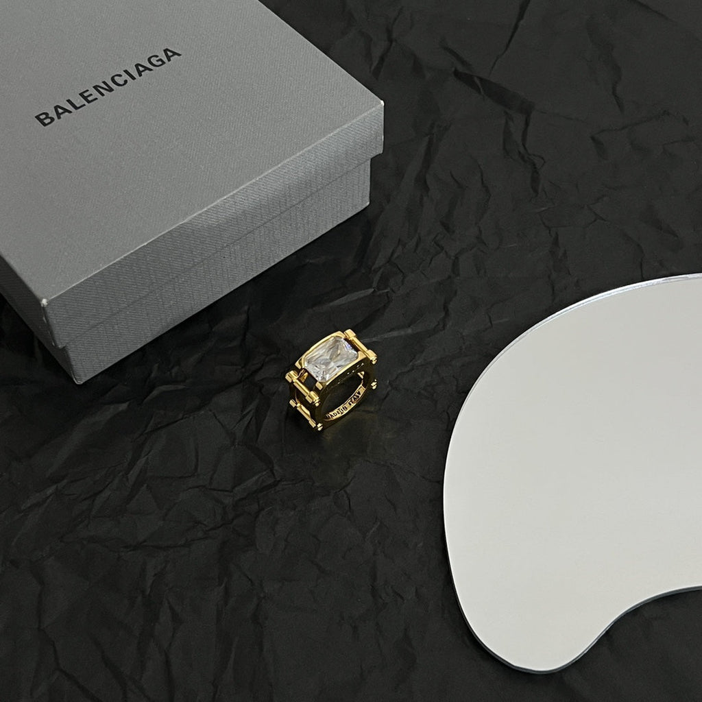 Balenciaga Crystal 18K Gold Ring